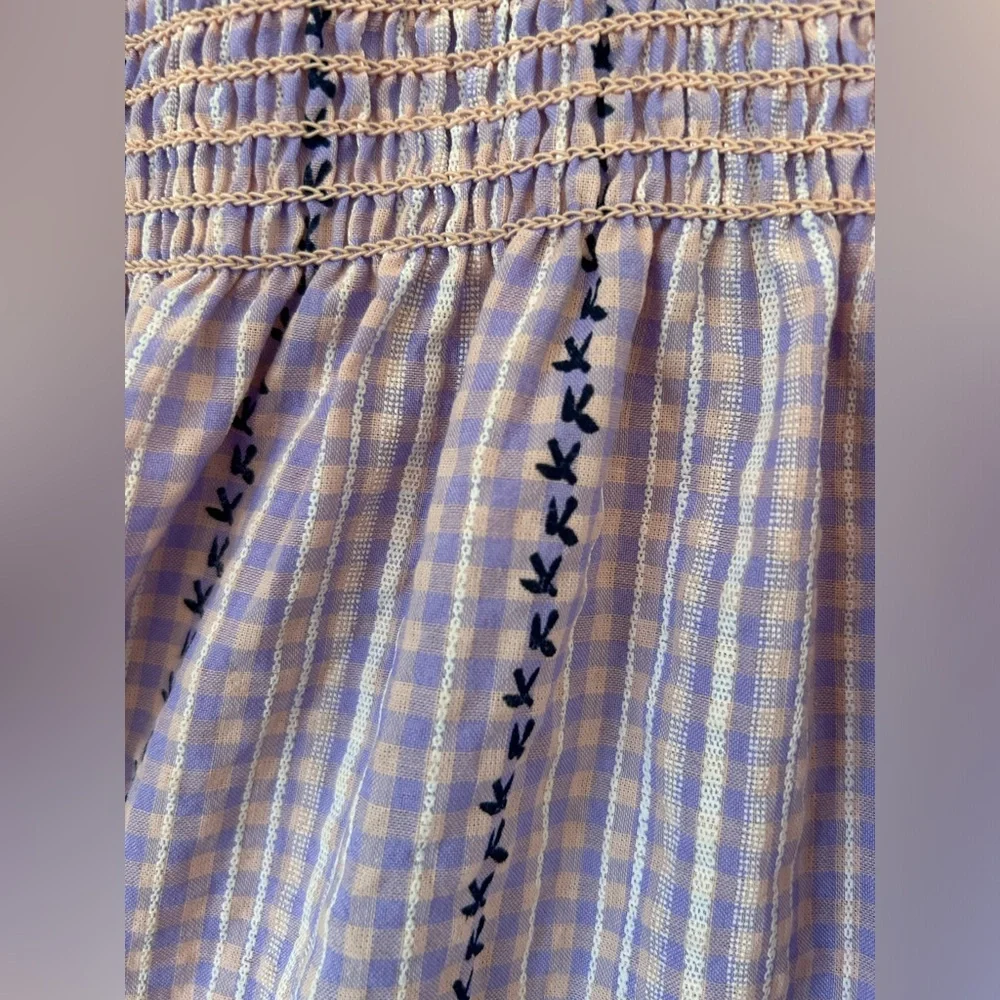 NWT O.PT. Serenette Square Neck Smocked
Gingham Midi Dress Sz M purple pink - Picture 5 of 11